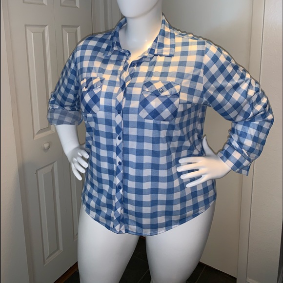 RN be blue/white plaid button down shirt 3X - Picture 1 of 4